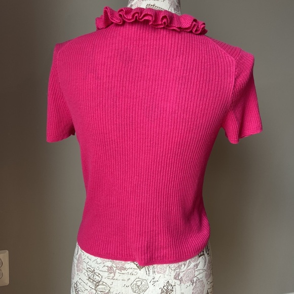 J Crew Silk/Cashmere Blend Ruffle Crop Button Front Short Sleeve Cardigan - Picture 5 of 10